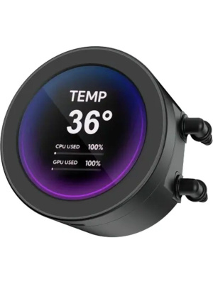 ������� ���������� ��� ���������� SAMA Q70 Black (360mm, LED temp., Black, ARGB/ Fans: 3x120mm, 86CFM, 30dBA, 2600RPM/ Pump height 64mm, 30dBA, 2800RPM, Rad thickness 27mm/ S: 1851, 1700, 1200, 20XX, 115X, AM5, AM4)