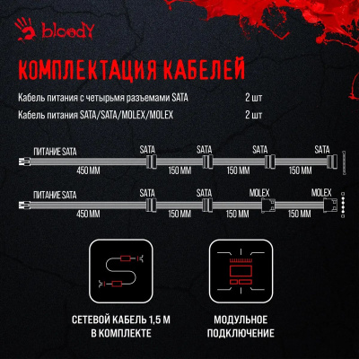 ���� ������� Bloody ATX 1000W BD-PS1000G 80+ gold (20+4pin) APFC 140mm fan 12xSATA Cab Manag RTL